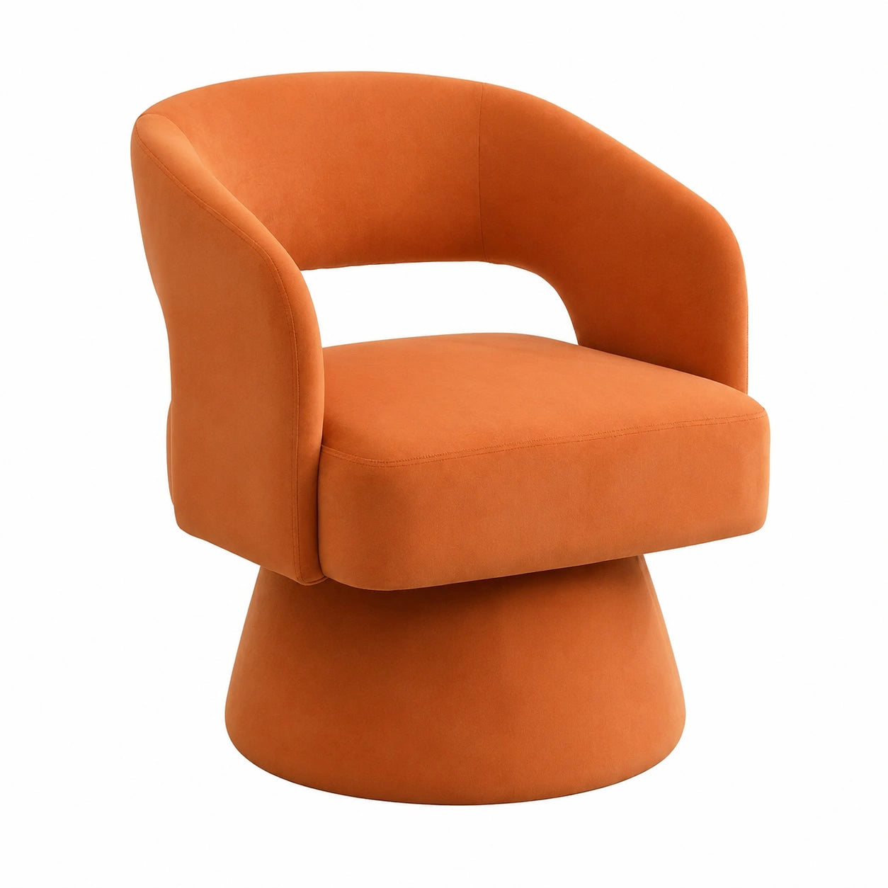 Fauteuil, pivotant, rembourré, en métal et velours, coloris orange, pour le salon ou la chambre