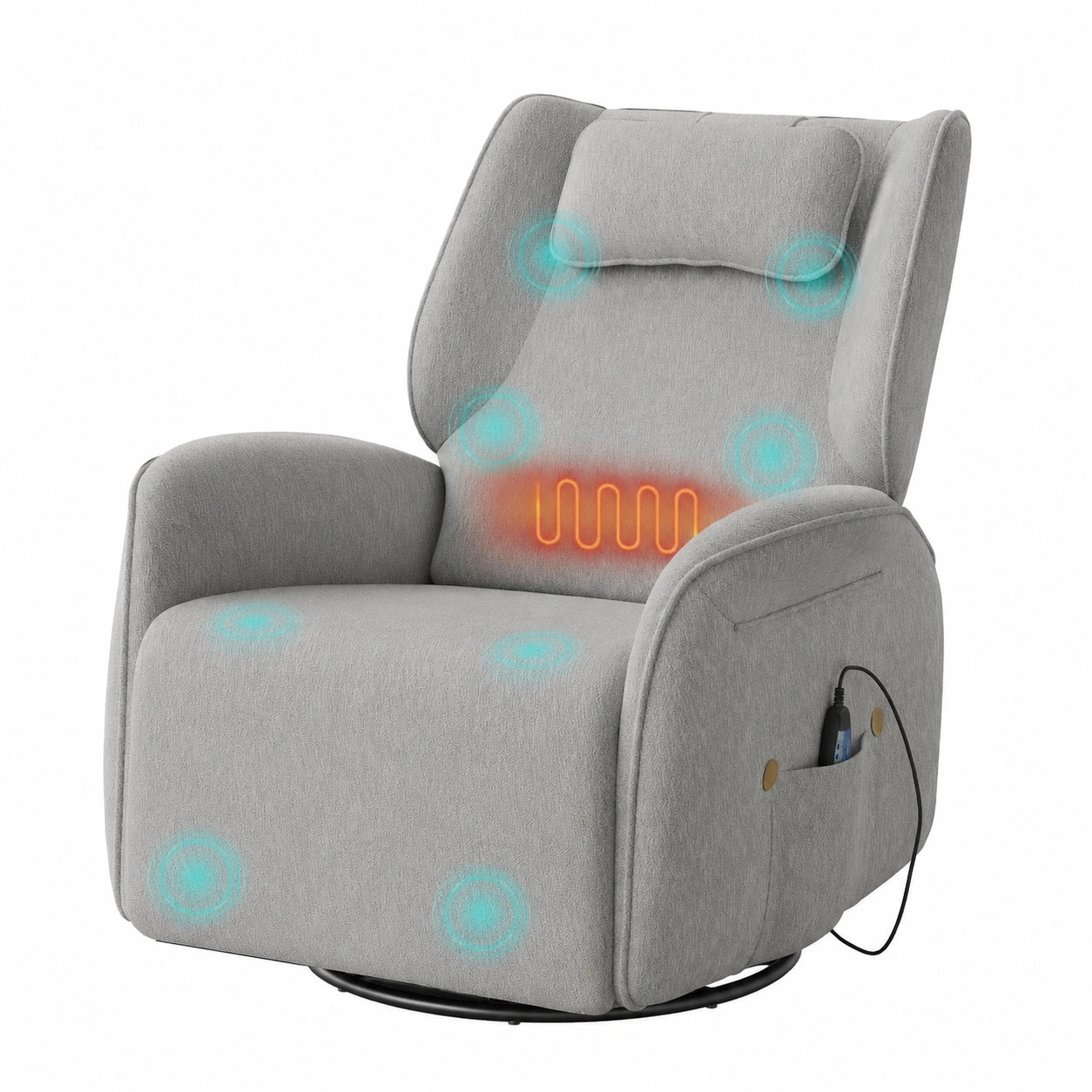 Fauteuil relax, pivotant, avec prise intégrée, coloris gris, pour le salon