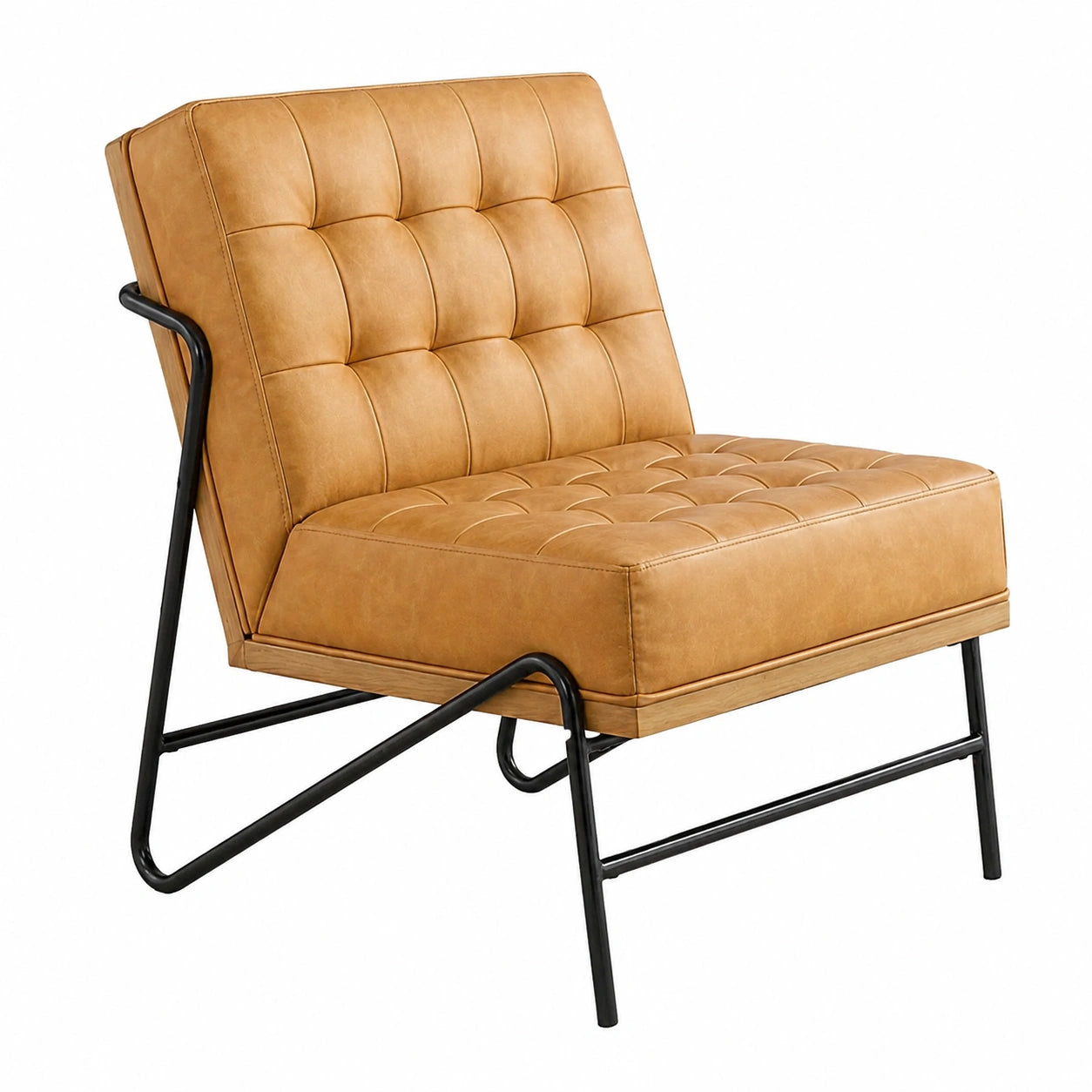 Fauteuil, en métal et cuir, coloris marron, pour le salon ou la chambre