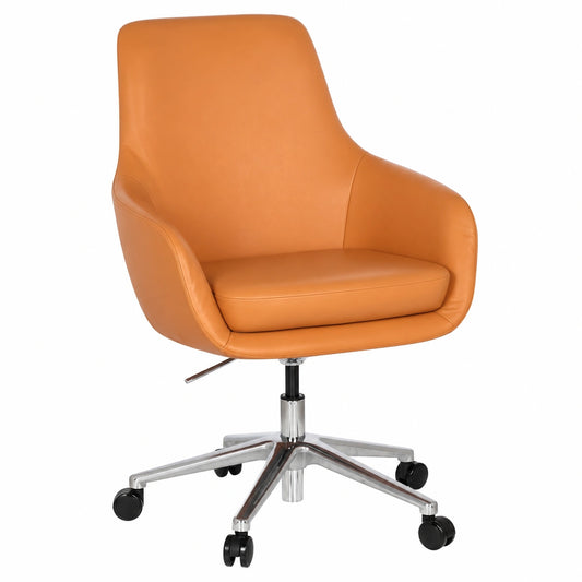 Fauteuil, en cuir, pivotant, rembourré, coloris orange, pour le salon ou la chambre