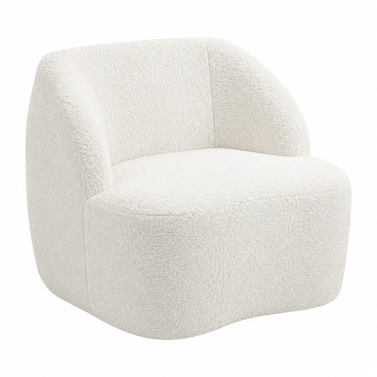 Fauteuil relax, en velours, coloris blanc et crème, pour le salon