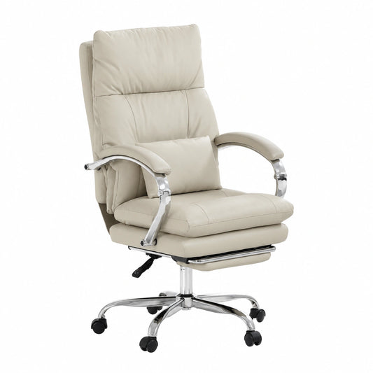 Bureau, en cuir, sur roulettes, coloris beige, pour l’espace de travail