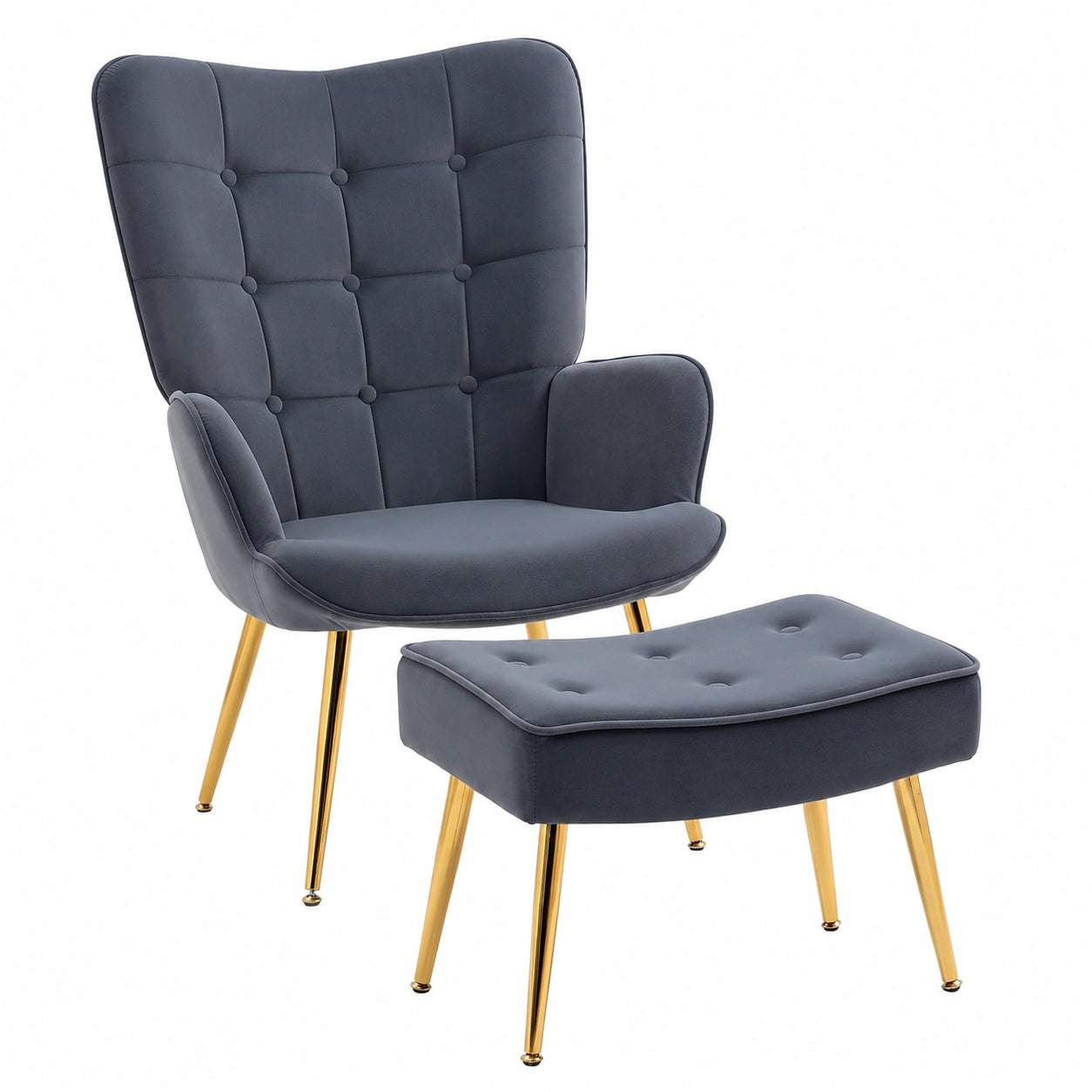 Fauteuil, en acier et velours, coloris gris et doré, pour le salon ou la chambre