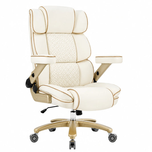 Bureau, en cuir, réglable, coloris beige, pour l’espace de travail
