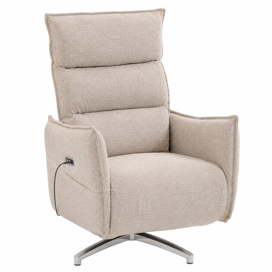 Fauteuil relax, pivotant, en lin, coloris beige, pour le salon