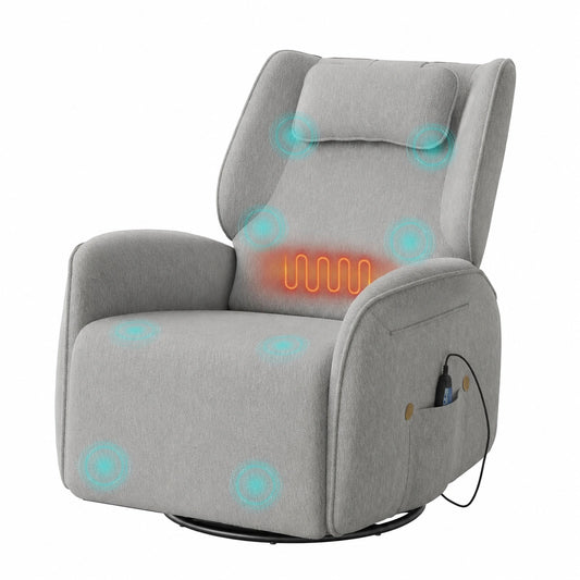 Fauteuil relax, pivotant, avec prise intégrée, coloris gris, pour le salon