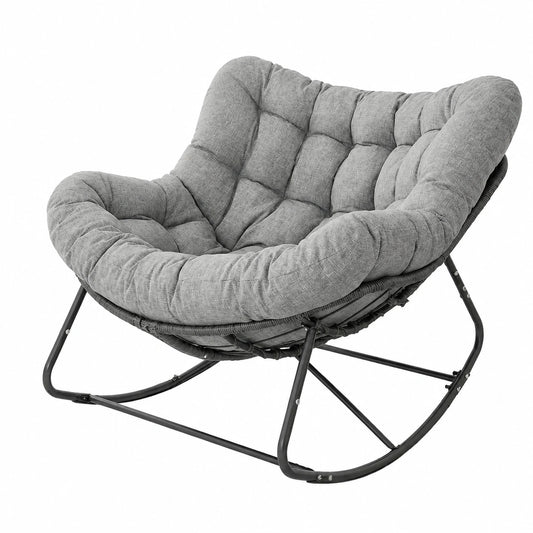 Fauteuil, en métal et résine tressée, rembourré, coloris gris, pour le salon ou la chambre