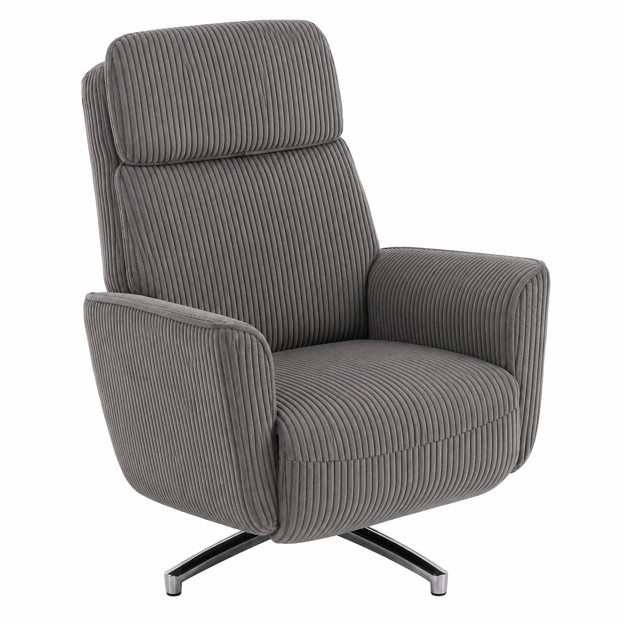 Fauteuil relax, pivotant, réglable, avec prise intégrée, en velours côtelé, coloris gris, pour le salon