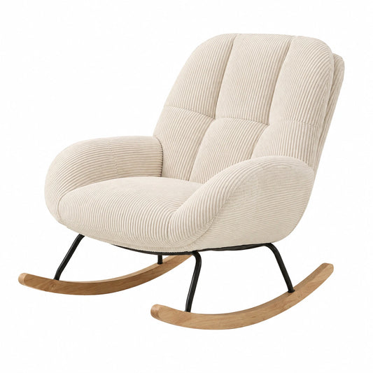 Fauteuil, en velours côtelé, coloris beige, pour le salon ou la chambre
