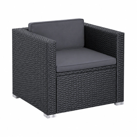 Salon de jardin, 5 places, en résine tressée, coloris anthracite, pour la terrasse ou le jardin